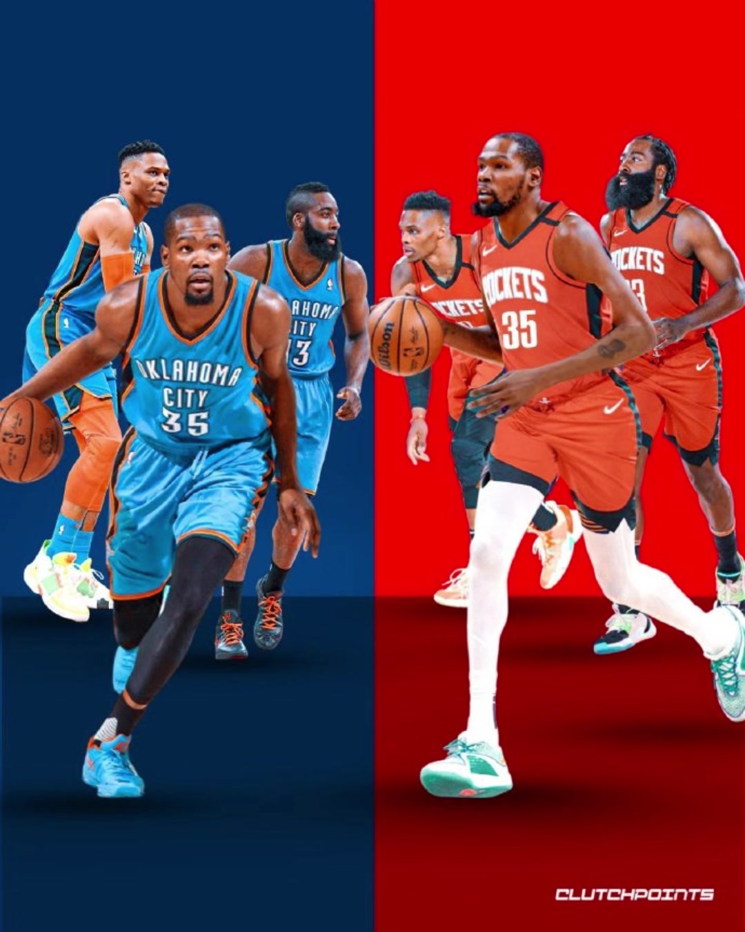 杜兰特加盟昔日的雷霆三少如今都来过火箭了