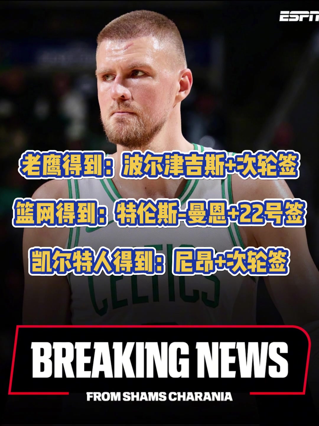 薪资空间这就清理出来了凯尔特人篮网和老鹰进行三方交易