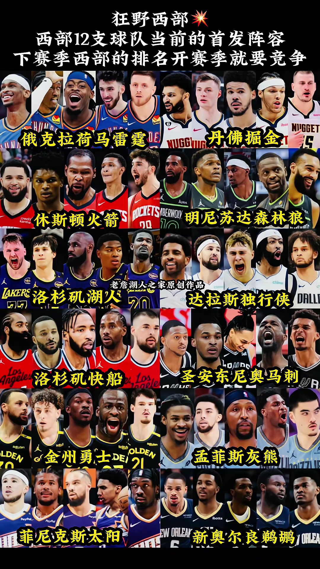 狂野西部西部12支球队当前的首发阵容 开赛竞争就拉满啊